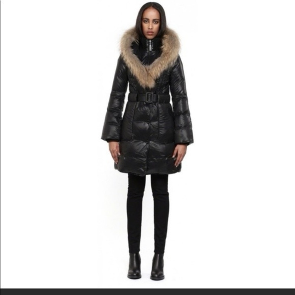 Mackage Black Puffer Coat with Fur Collar Small Petite